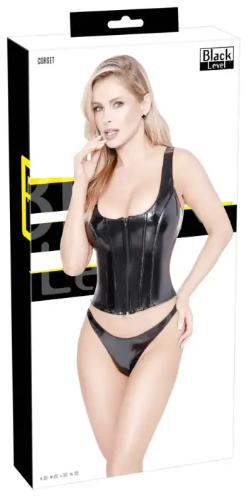 Black Level Lack Corsage – виниловый корсет со стрингами в комплекте – чёрный – Размер: XL
