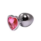 Silver Heart-Shaped Butt Plug with Pink Crystal – M — Photo 1