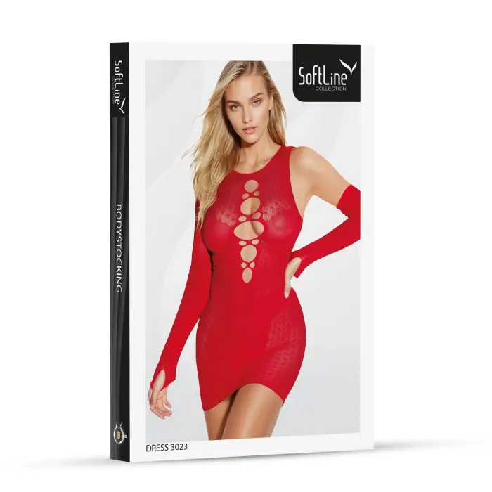 Dress 3023 – mesh dress with detachable sleeves – red – one size