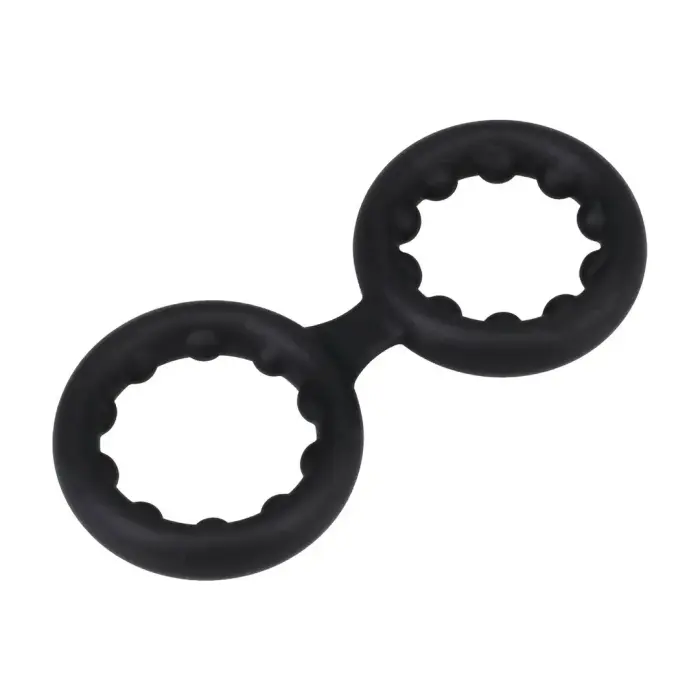 Rock Solid Double Stamina – silicone double cock ring with metal beads – black – 36 mm