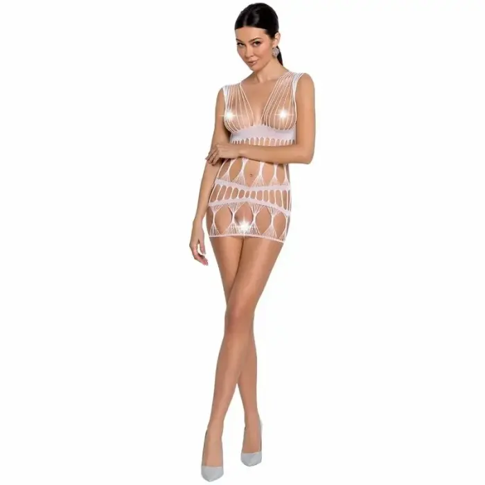 PASSION BS089 Mesh Bodysuit – White – One Size