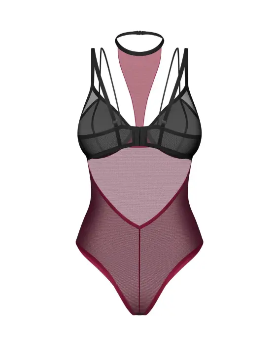 Прозрачное боди Parisel с чокером – чёрное – 2XL/3XL