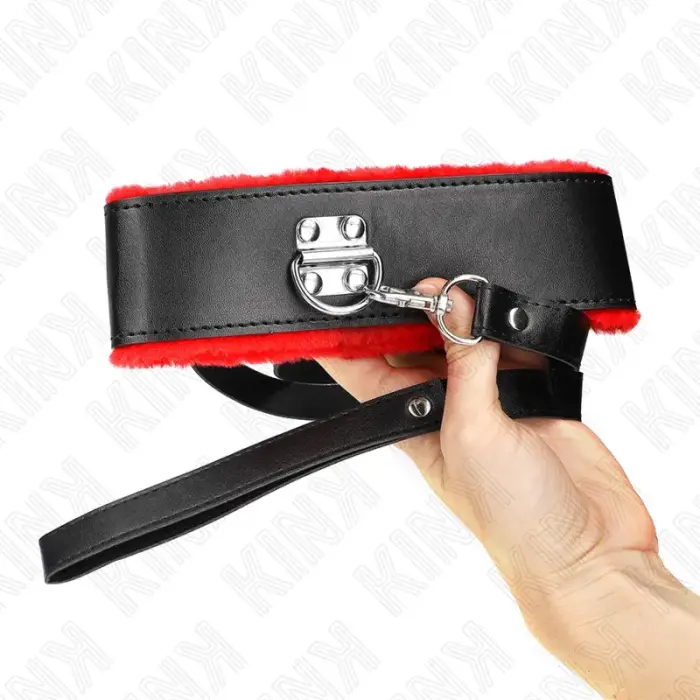 KINK Adjustable Red Leather Collar & Leash Set 116 cm, 40-48x6 cm