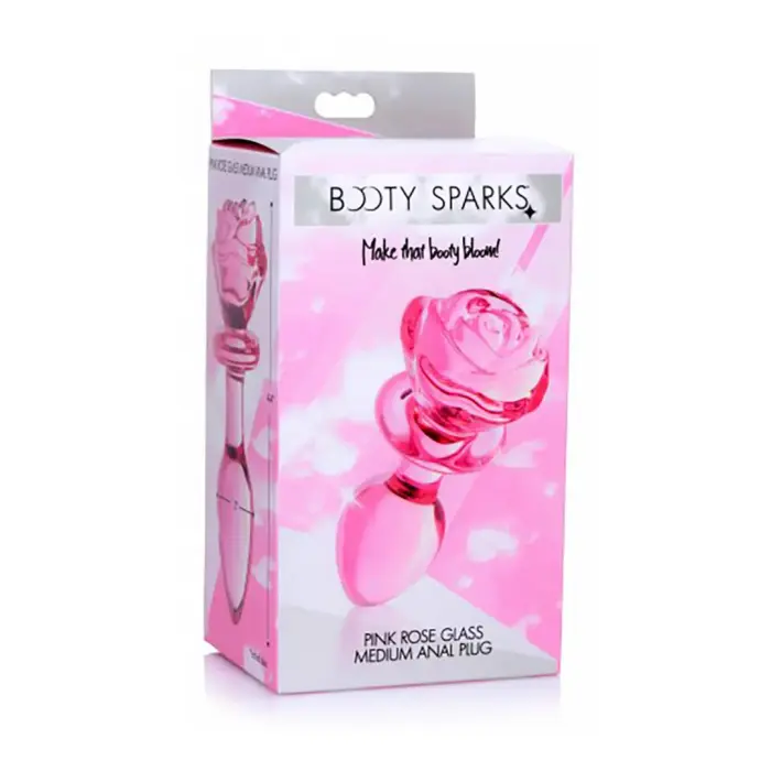 Rozā rozes formas stikla anālais spraudnis – 10 cm (4″)