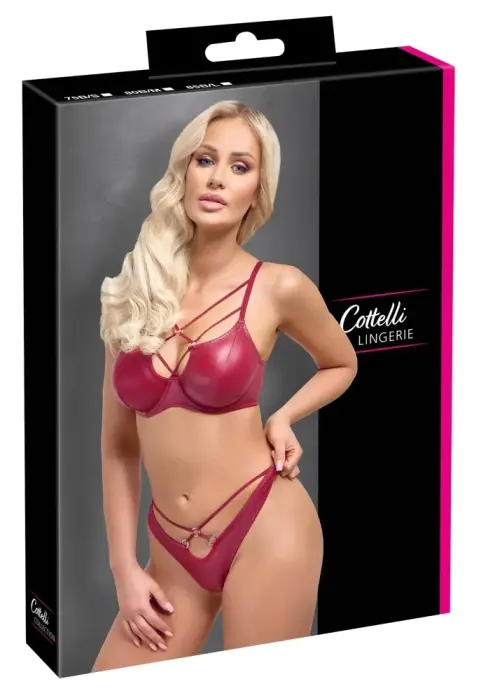 Cottelli Lingerie красный комплект бюстгальтера wet look 75B/S с декоративными кольцами