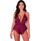 Passion Sensie – satin bodysuit with open back – plum – L/XL — Photo 1
