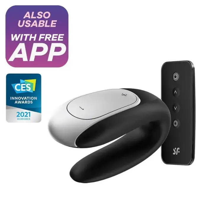 Double Fun App-Controlled Couples Vibrator – Black