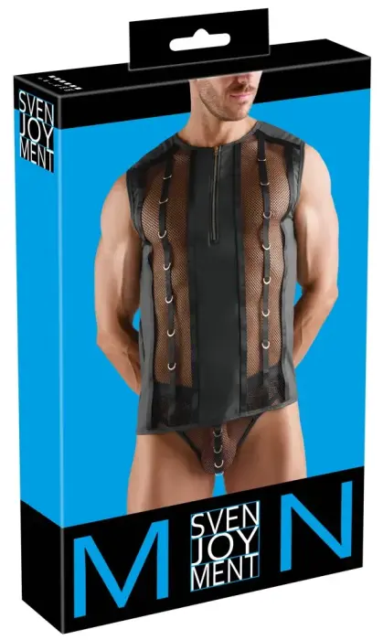 Svenjoyment Mesh Shirt with Wetlook and Gold Rings – Black – 2XL