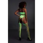 Two Piece Set with Crop Top and Stockings – Neon Green – One Size Photo