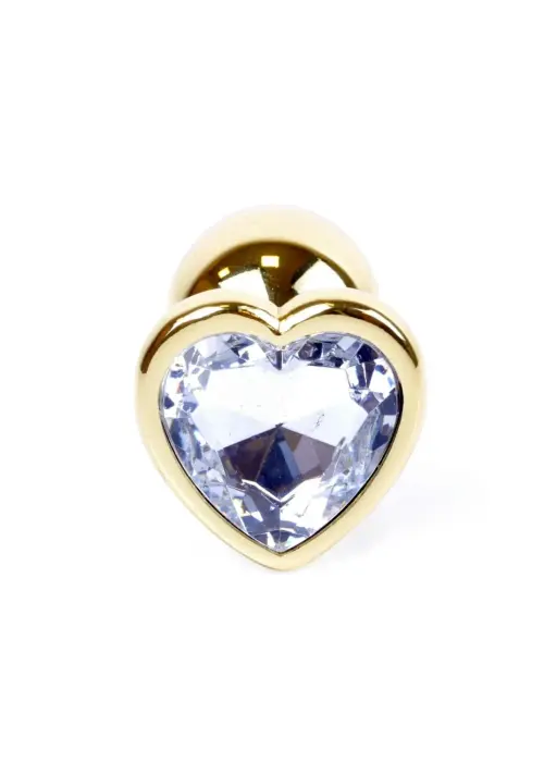 Plug-Jewellery Золотая анальная пробка с прозрачным камнем в форме сердца – 7 cm