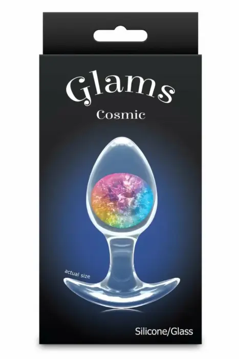 Cosmic Glams Medium varavīksnes – vidēja izmēra anālais aizbāznis no šķidrā silikona ar stikla akcentu