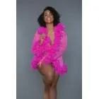 Lux Short Chiffon Robe with Feather Trim – One Size — Photo 1