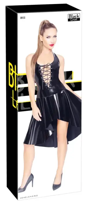 Black Level Halterneck Vinyl Dress with Lacing – Black – L