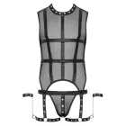 Svenjoyment Bondage men's net set – shirt with thigh harnesses, jock, 2 cuffs – black – M — Photo 9
