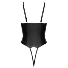 Cottelli Lingerie – dirbtinės odos bodis atvirais kaušeliais, atviru tarpkojiu ir grandinėlėmis – juodas – M — Nuotrauka 7
