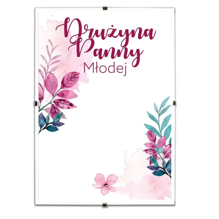 Pamiątkowy biały plakat "Buziaki na pożegnanie Panny Młodej" w antyramie. Photo