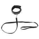Vegan Faux Leather Collar with Removable Leash – Black — Photo 3