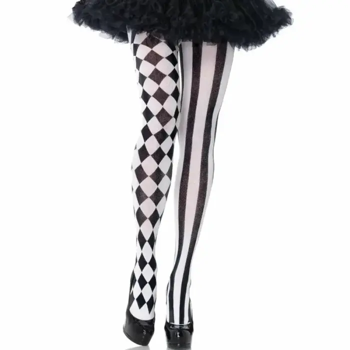 Leg Avenue Harlequin raibumainas zeķubikses – melns/balts – One Size
