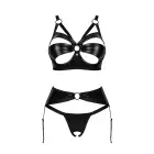 Obsessive Armares Set – Wet Look 3-Piece Lingerie Set with Underwired Bra, Suspender Belt and Crotchless Thong – Black – XS/S — Photo 3