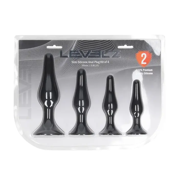 LEVELZ Slim silikoonist anaaltappide komplekt – 4 suurust S/M/L/XL – Must