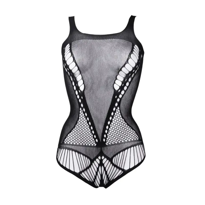 Kontrastējošs tīkliņa bodijs – melns – One Size Foto 7