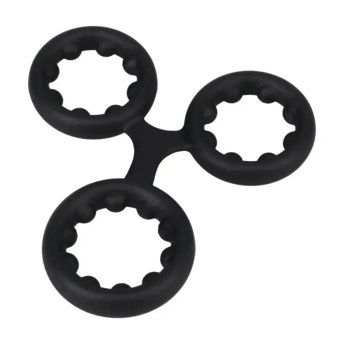 Rock Solid Triple Stamina – silicone triple cock ring with metal beads – black – 34 mm