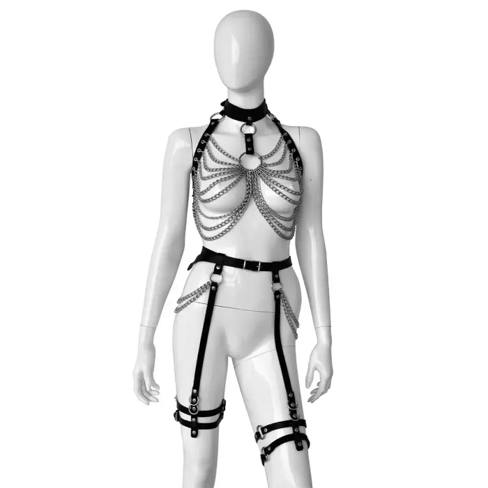 The New Woman Leather Bra and Hip Belt Set with Chains