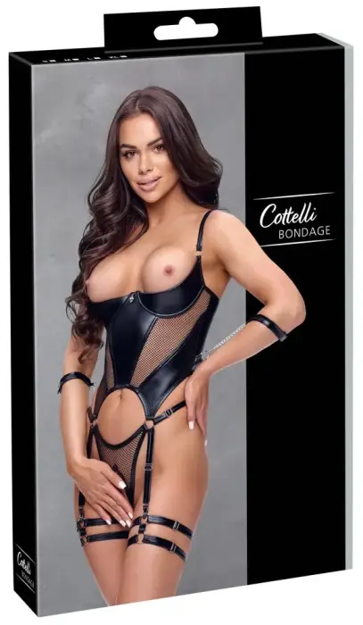 Cottelli BONDAGE Open Cup Suspender Body with Handcuffs – S