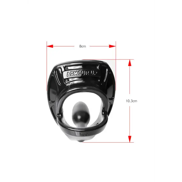 Armor Tug Lock - Dzimumlocekļa gredzens ar sēklinieku siksnu un anālo spraudni – mazs Foto 5