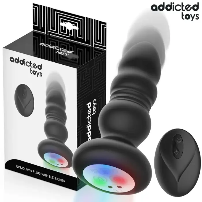 Addicted Toys вращающийся вибрирующий анальный плаг с LED пультом управления – 11.9 cm – черный