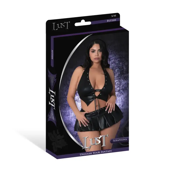 Magic Silk Seraphina Halter Vest with Skirt and G-String Set – Black – 2XL