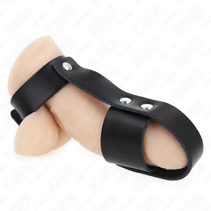 KINK кожаное кольцо для клетки целомудрия с регулируемым разделителем – черный