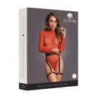 Shimmering Open-Back Bodysuit with PU Leather Garters – Red – One Size — Photo 1