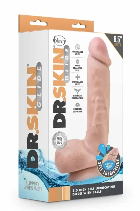 Dr. Skin Glide – self-lubricating TPE dildo with suction cup – skin tone – 21.6 cm