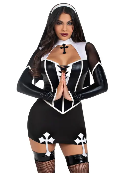 Leg Avenue Holy Hottie nunnakostüüm – must – M
