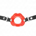 KINK regulējams lūpu knevelis 8 cm ar sarkanu mākslīgās ādas siksnu 39-58 cm — Foto 3