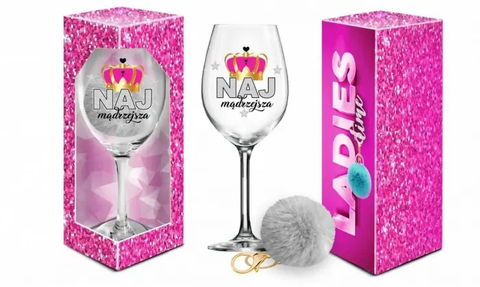 LADIES TIME wine glass 700 ml + pompom – "Najmądrzejsza"