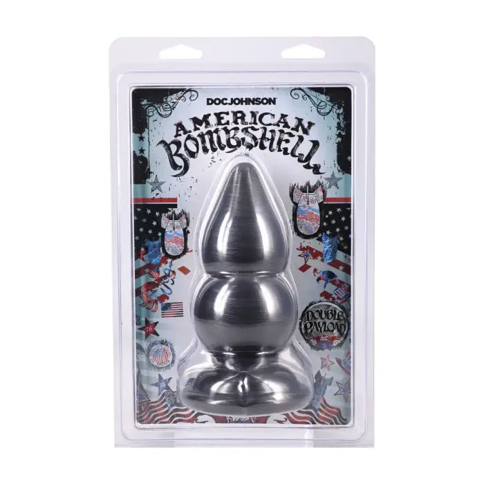 American Bombshell Double Payload – rippled butt plug – gun metal – 15.9 cm