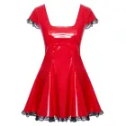 Spīdīga vinila mini kleita ar volānu mežģīnēm – sarkana – S Foto 6