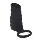 LEVELZ Vibrating Ribbed Silicone Cock Sleeve and Ball Ring – Black — Photo 3