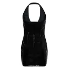 Guilty Pleasure Helix Halter Dress – платье-халтер из Datex с глубоким вырезом и золотой молнией спереди – чёрное – Размер: L — Фото 4
