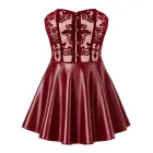 Noir Handmade – korsetes mini kleita bez lencēm ar flokētu powernet un wetlook svārkiem – bordo – XL — Foto 6