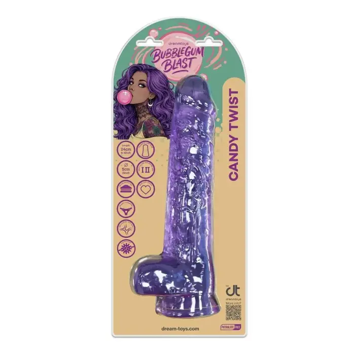 Bubblegum Blast Candy Twist – želeedildo iminapaga – lilla – 24 cm