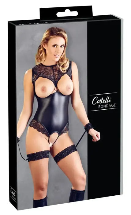 Mesh Bodysuit with Garters and Handcuffs – M