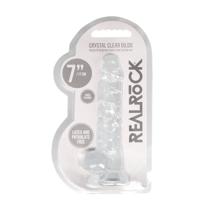 Reālistisks dildo ar sēkliniekiem un piesūcekni – 19 cm (7.4″) – Caurspīdīgs