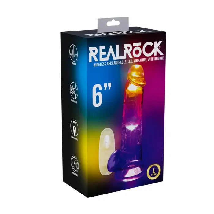 RealRock vibreeriv LED läbipaistev dildo – 15 cm (6″) – läbipaistev