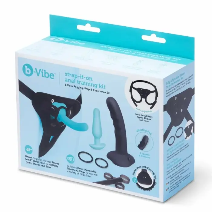 b-Vibe Strap-It-On Anal Training Kit – 8-piece set with harness and silicone attachments