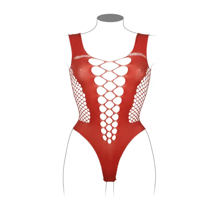 Bodijs ar dziļu V-izgriezumu un necaurspīdīgiem dekoriem – Queen Size – sarkans Foto 6