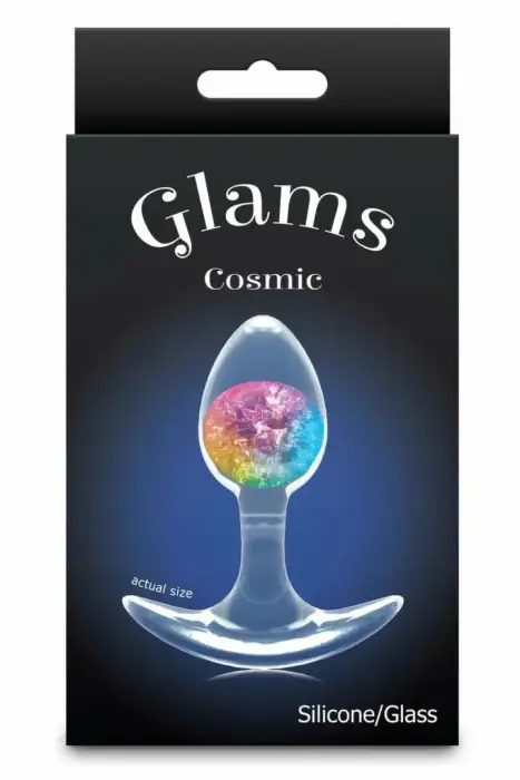 Cosmic Glams Small – liquid silicone anal plug with sparkling glass marble – rainbow