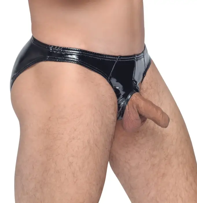 Black Level spīdīgas vinila slip apakšbikses ar atvērtu starpkāju – L Foto 3